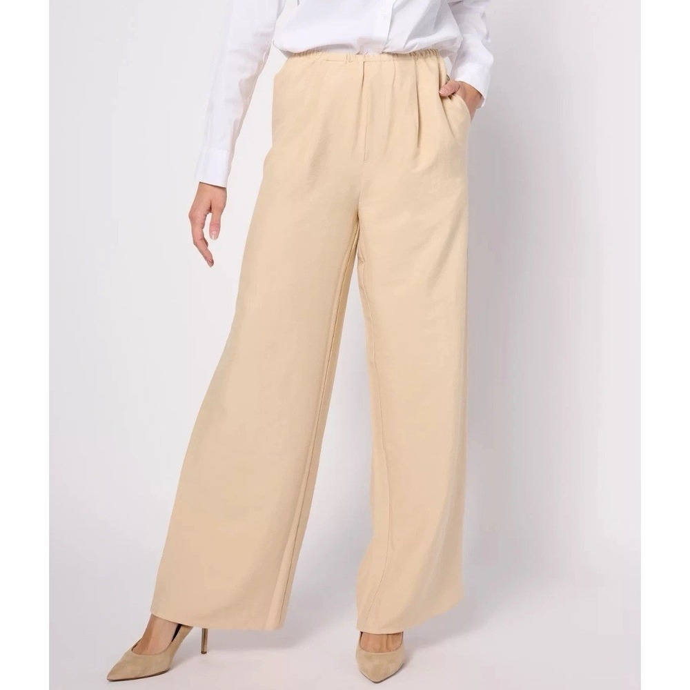 Studio‎ Park Womens XS Wide Leg Pants Champagne Linen Blend Minimalist Office